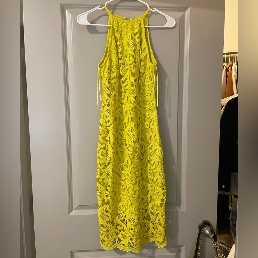 Guess Yellow Lace Midi Dress